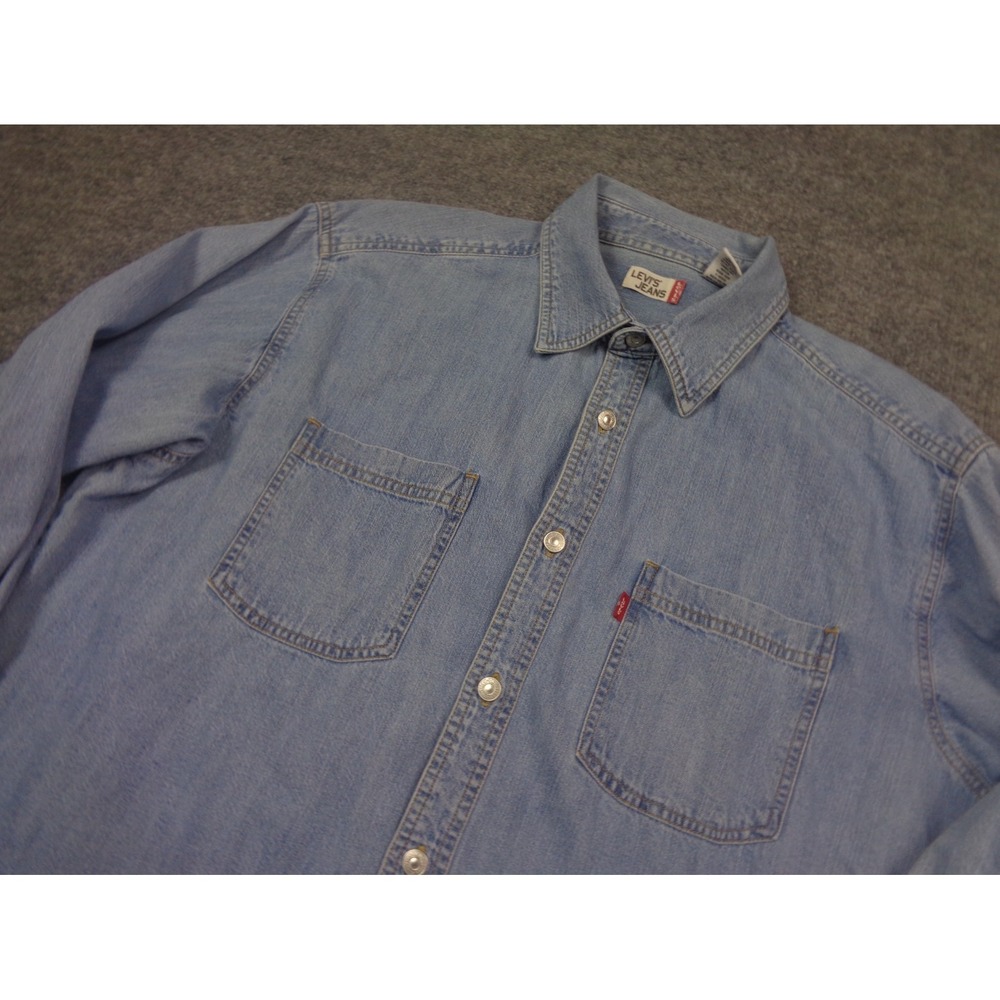 Vintage Levi's Shirt Mens L Blue Denim Metal Buttons Western Cowboy Work Pockets